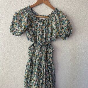 Zara Girls Floral Multicolor Puff Sleeve Smocked Sundress with side cut outs